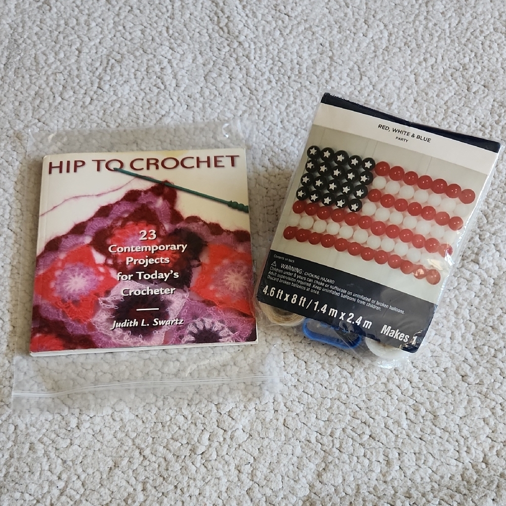 Hip to Crochet Book by Judith L. Swartz and American Flag Balloon Kit NWT